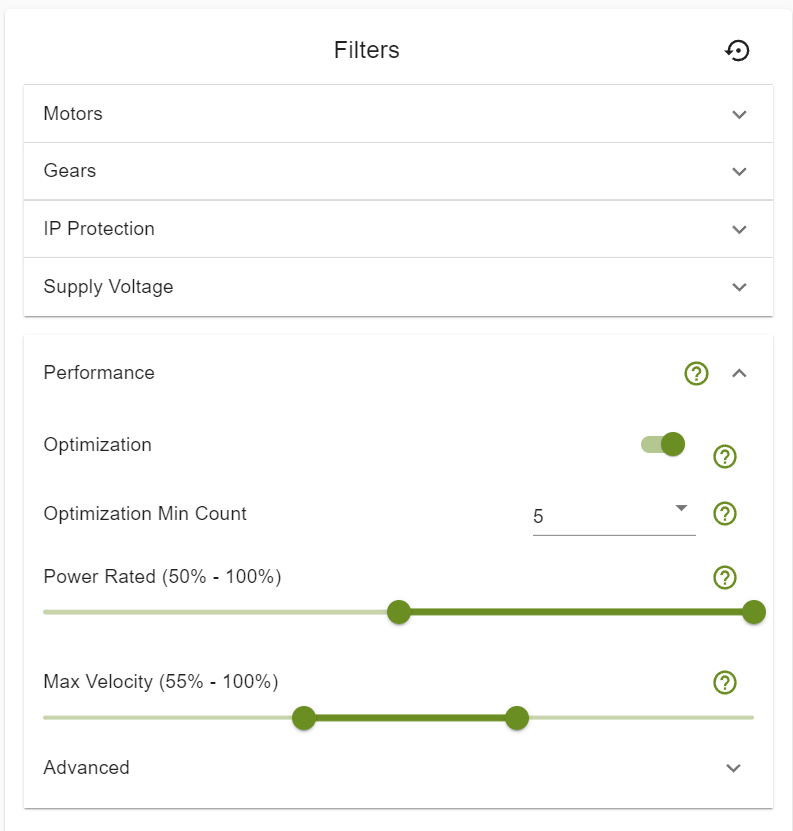 Motorsizer software is a smart tool to determine the rigth JVL smartmotor & gear